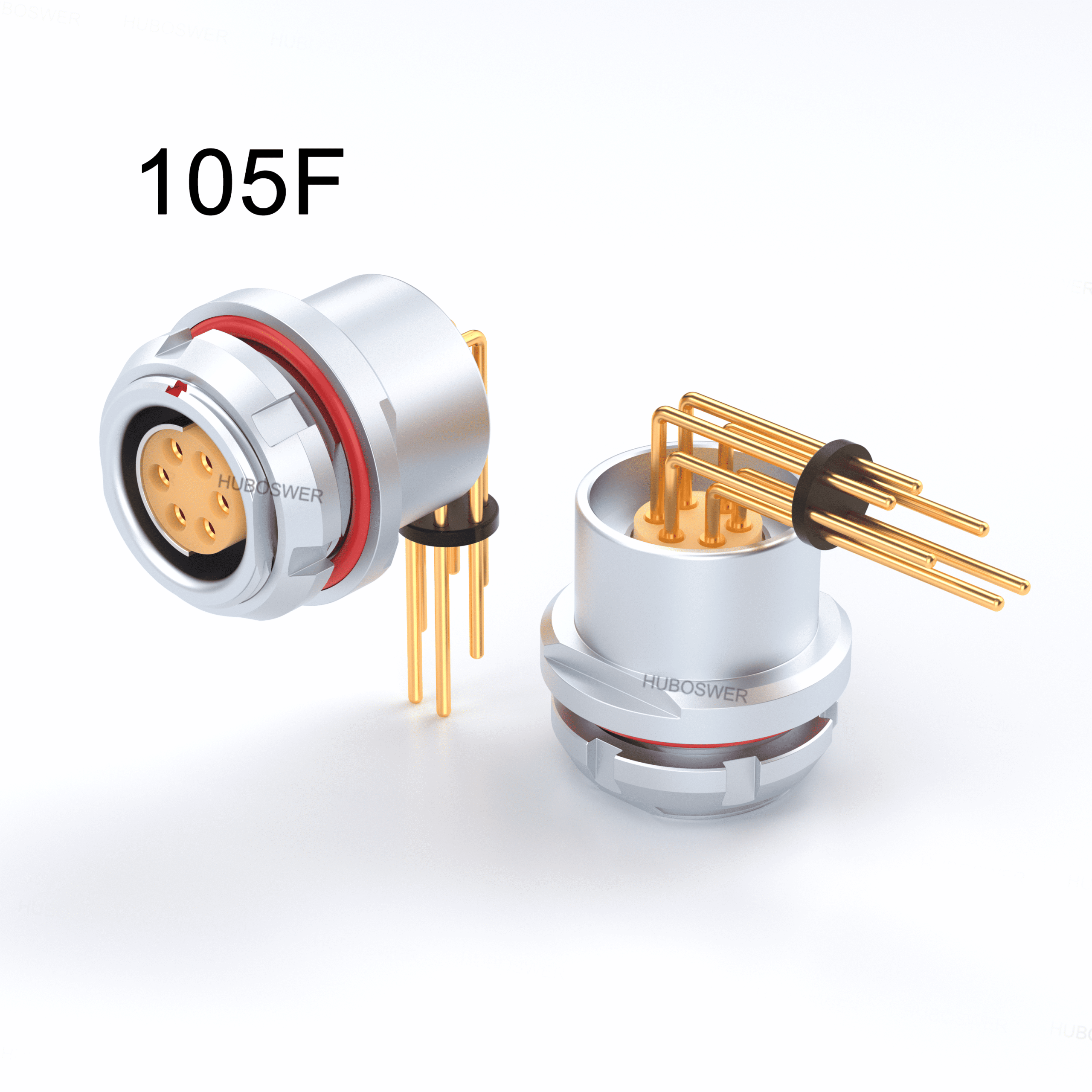 PCB Socket Print Straight Elbow 90° Degree Contacts 105F Series Multipole Pins Circular Push-Pull Self-Latching Connector