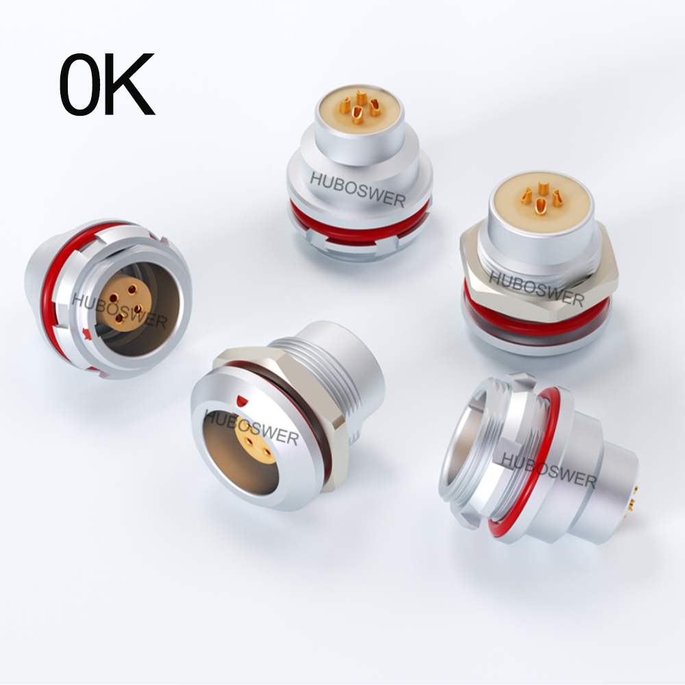 Sealed Vacuum-Tight Fixed Socket HGG HEG 0K Series 2-9 Pins Pressure 30 Bar Push-Pull Self-Latching IP68 Copper Medical